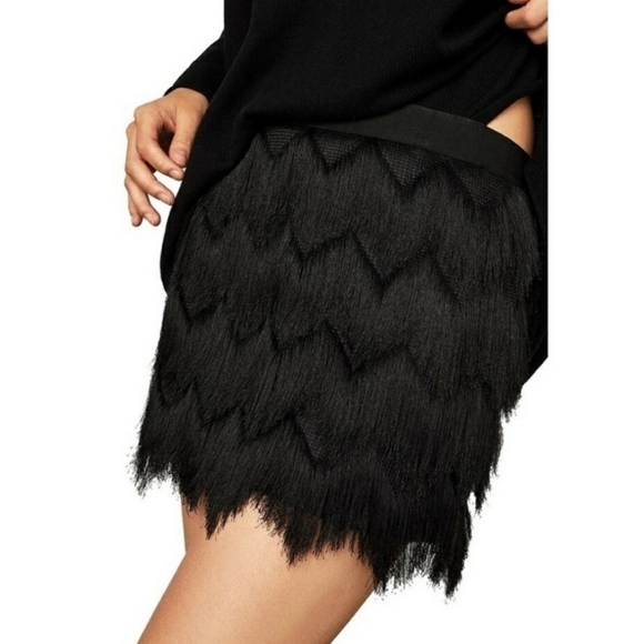 BCBGMaxAzria Modie Tiered Fringe Mini Skirt in Black - Picture 2 of 11